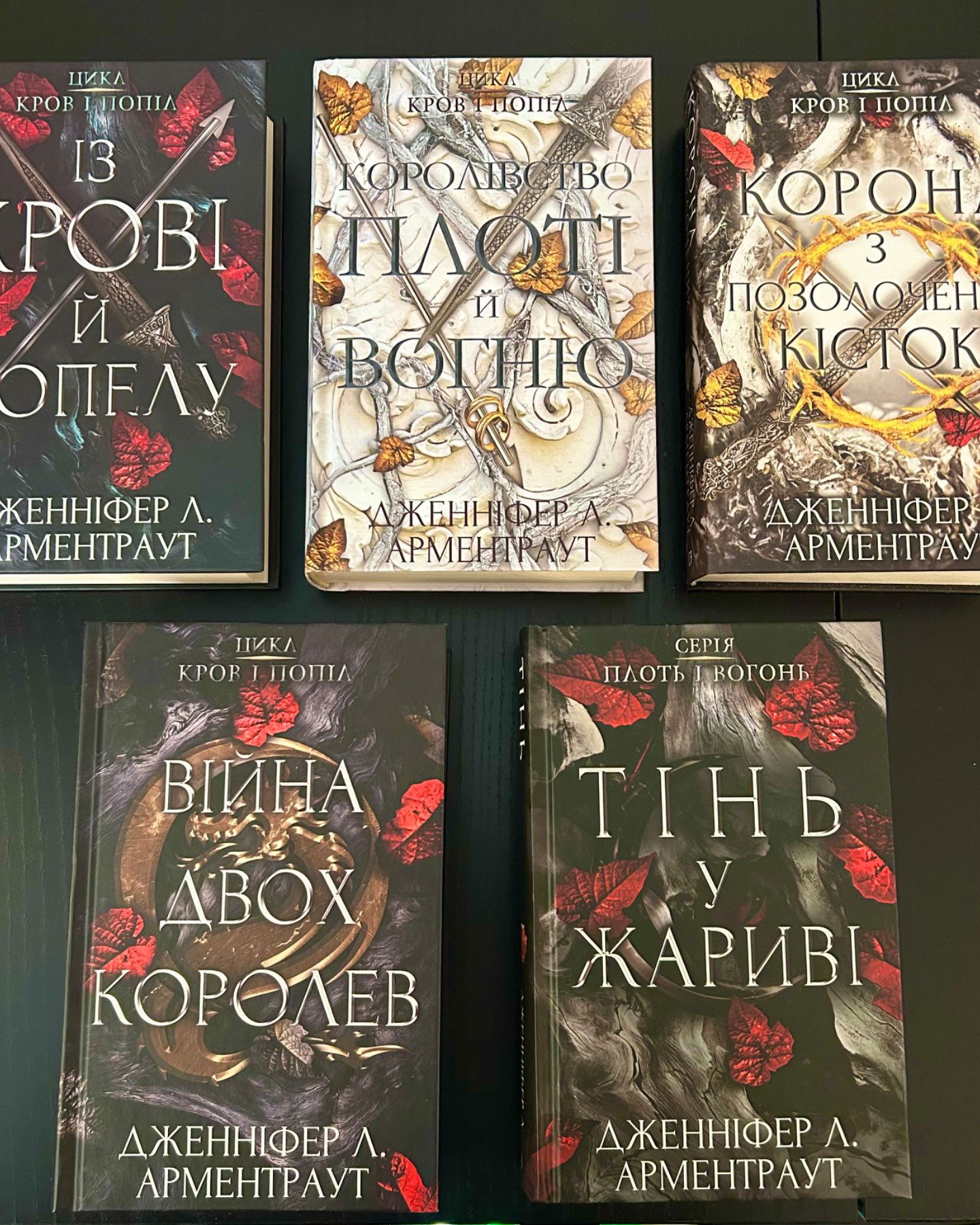 Кров і попіл. Книга 1. Із крові й попелу, Кров і попіл. Книга 2. Королівство плоті й вогню, Кров і попіл. Книга 3. Корона з позолочених кісток, Кров і попіл. Книга 4. Війна двох королев, Тінь у жариві. Плоть і вогонь. Книга 1-Дженніфер Л. Арментраут